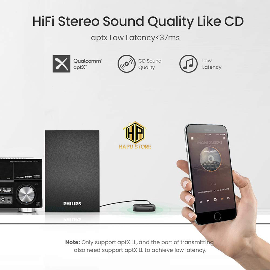Bộ thu Bluetooth 5.0 Ugreen 70304 chuẩn 3.5mm hỗ trợ APTX cao cấp - Hapustore