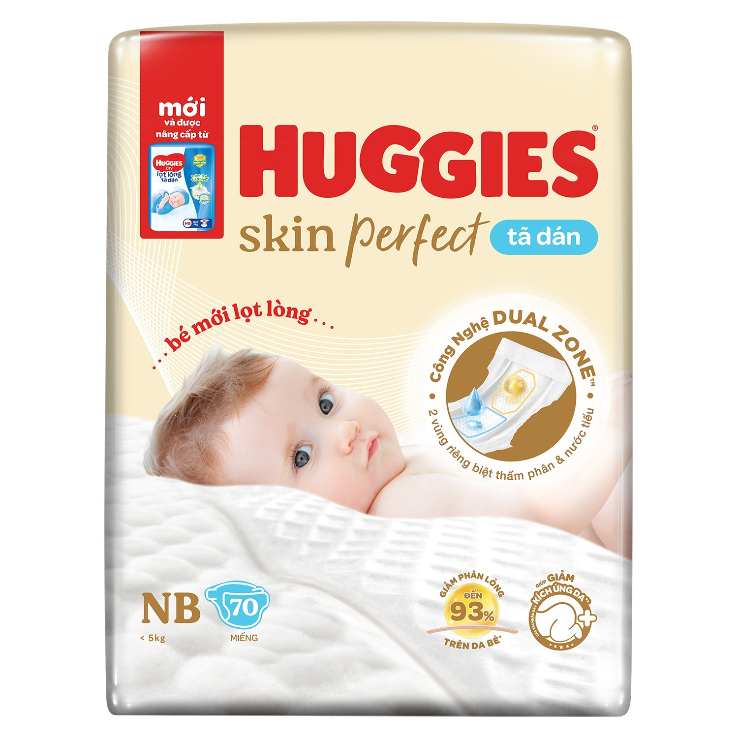 Tã dán sơ sinh Huggies Newborn 70 miếng (Cho bé dưới 5kg)