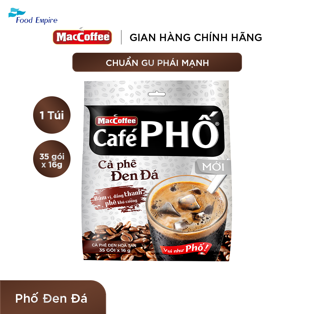 [Tặng ly Cafe Chồn] Túi cà phê Phố Đen Đá MacCoffee (560gr - 16gr x 35 gói)