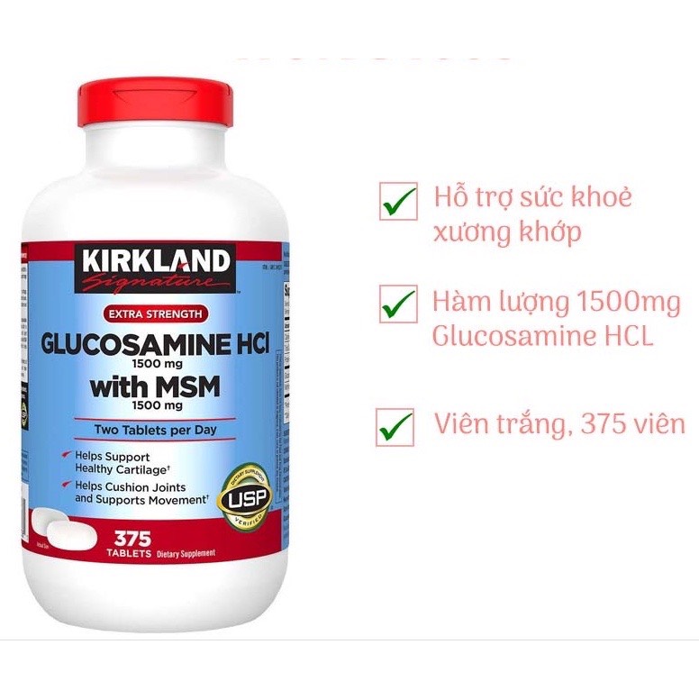 Viên uống glucosamine HCl 1500mg with MSM 1500mg 375 viên