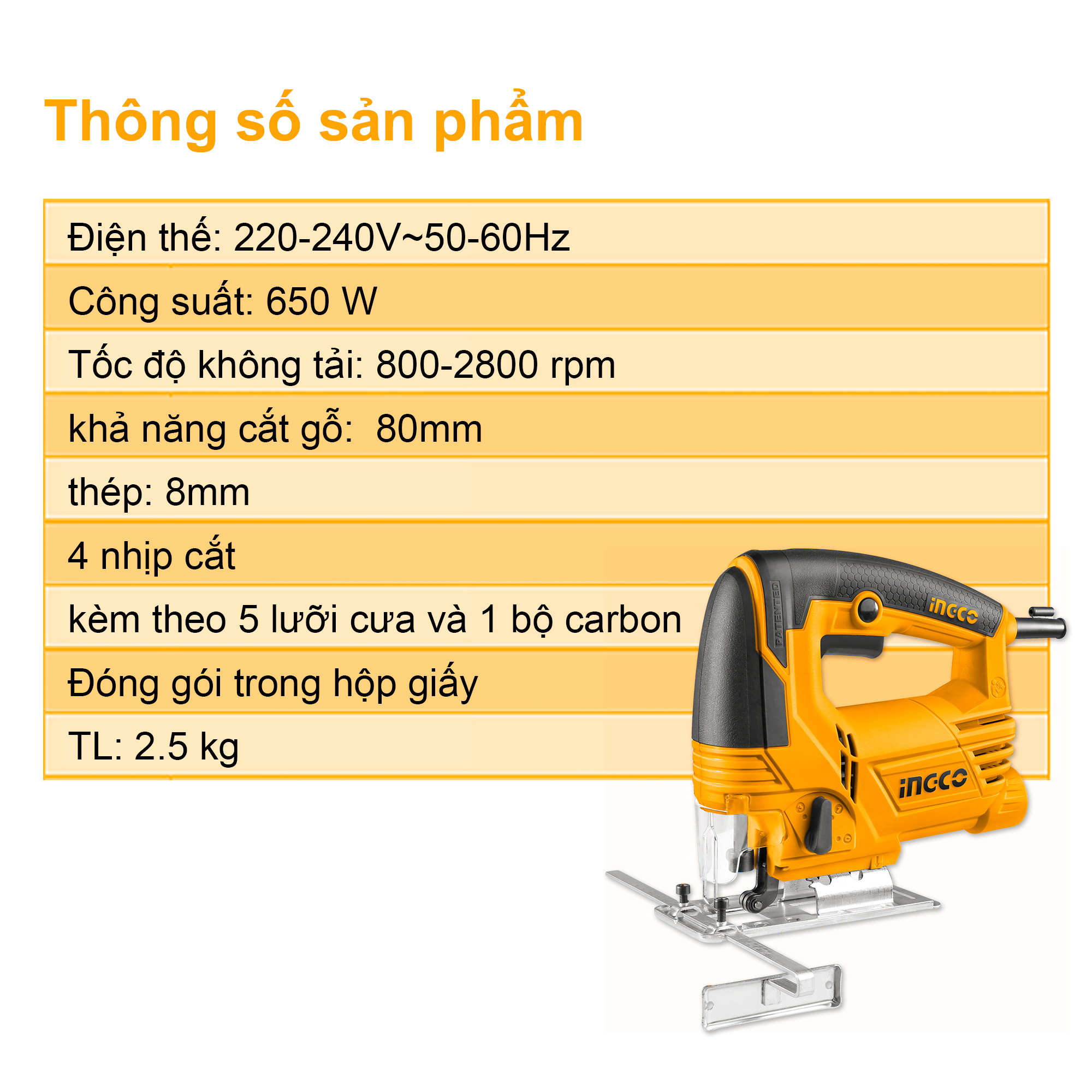 Máy cưa lọng 650W INGCO JS6508