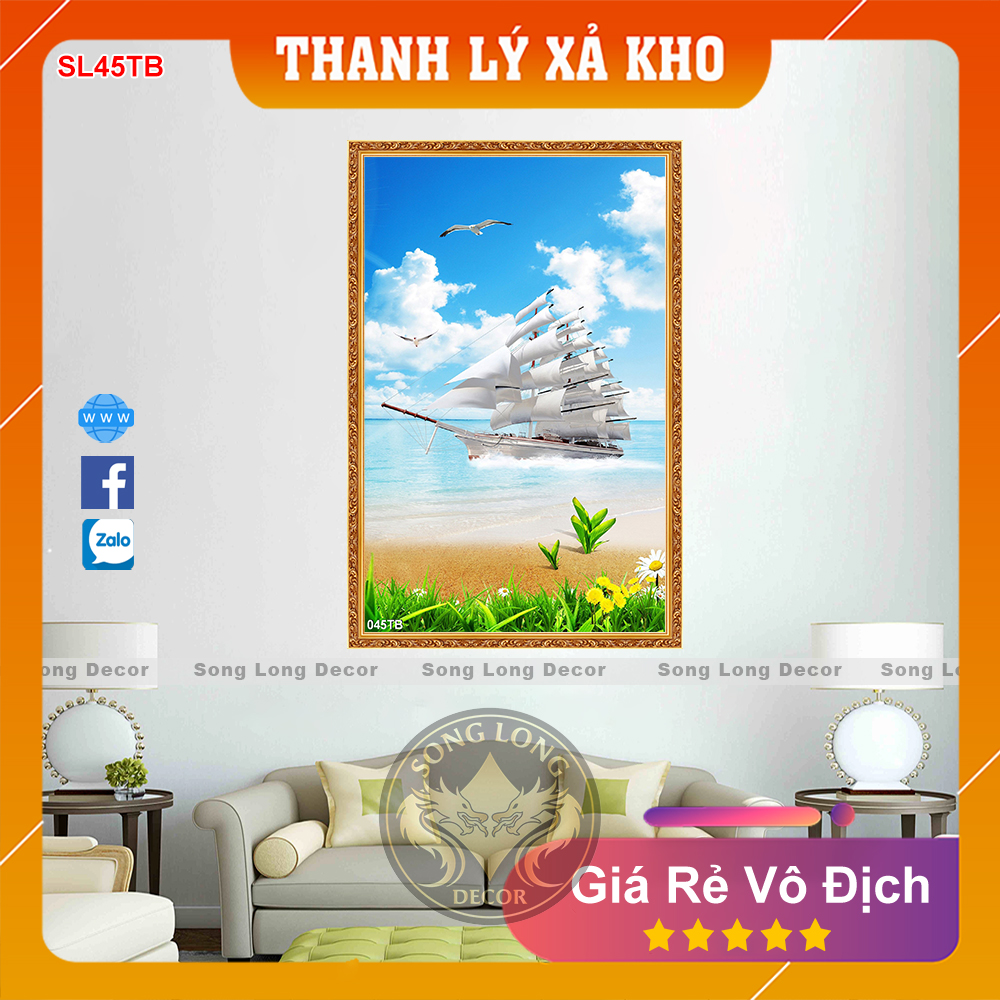 Tranh Dán Tường Thuận Buồm Xuôi Gió- SL45TB- Tranh 3d Phong Thủy - Song Long Decor