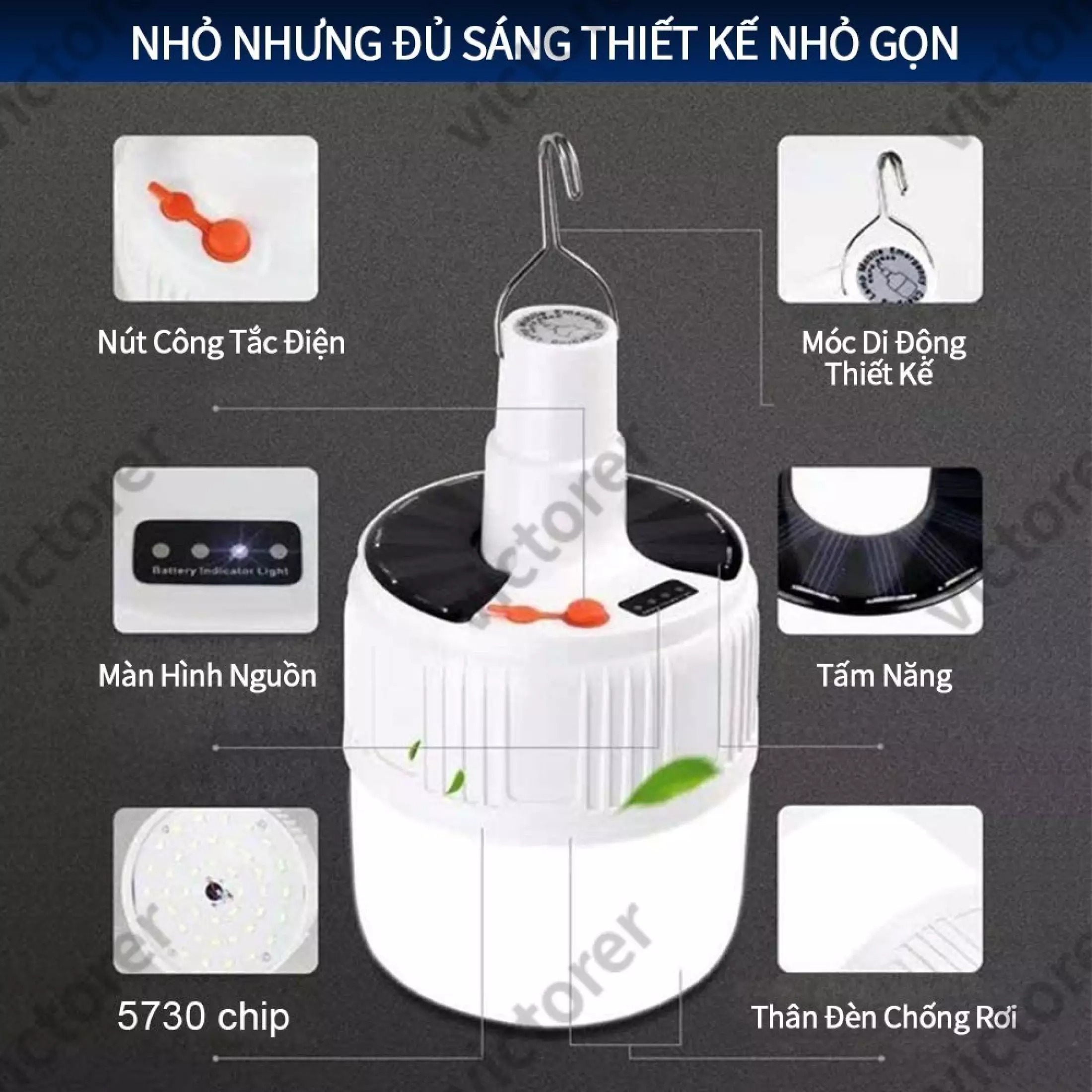 Bóng Đèn Tích Điện 200W Bóng Đèn Năng Lượng Mặt Trời 24 LED 4 Chế Độ Sử Dụng Cho Đi Du Lịch Qua Đêm Hàng Chính Hãng Cao Câp - Bảo Hành Toàn Quốc 1 Đổi 1 Bởi Nhà Bán Hàng Mega big 5.0