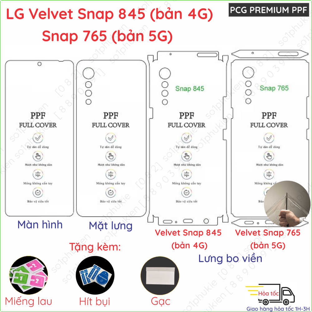 Dán ppf & vân carbon lg velvet snap 845 /lg velvet snap 765 / velvet 2 pro loại trong, nhám