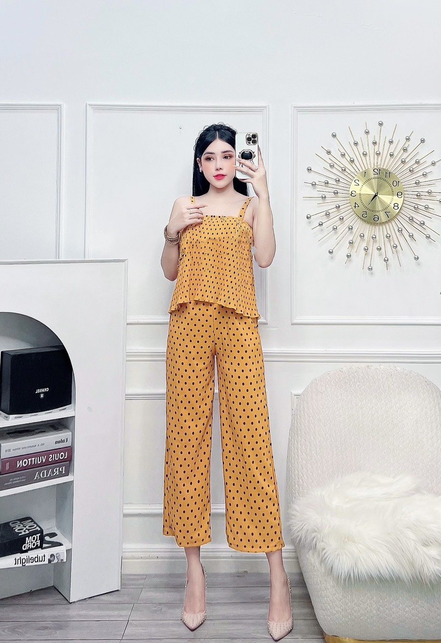 Set bộ dài hai dây phối tầng dập ly vải lụa hàn xinh xắn freesize dưới 60kg nguyên khánh store