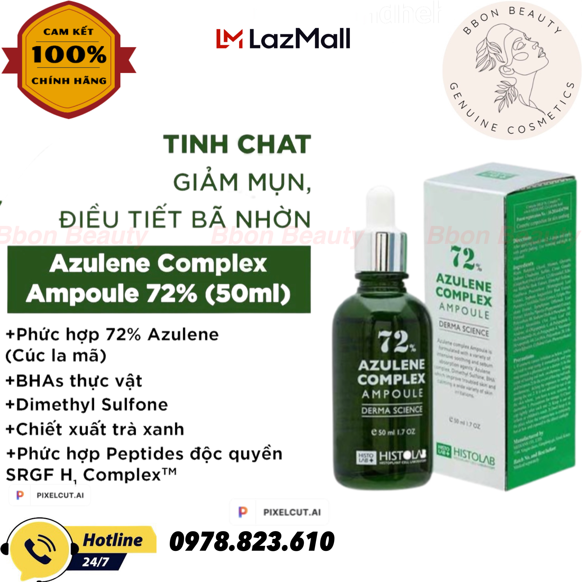 Tinh Chất Hỗ Trợ Giảm Mụn, Điều Tiết Bã Nhờn Histolab 72% Azulene Complex Ampoule Derma Science 50ml - Histolab 72% Azulene Complex Ampoule Derma Science 50ml