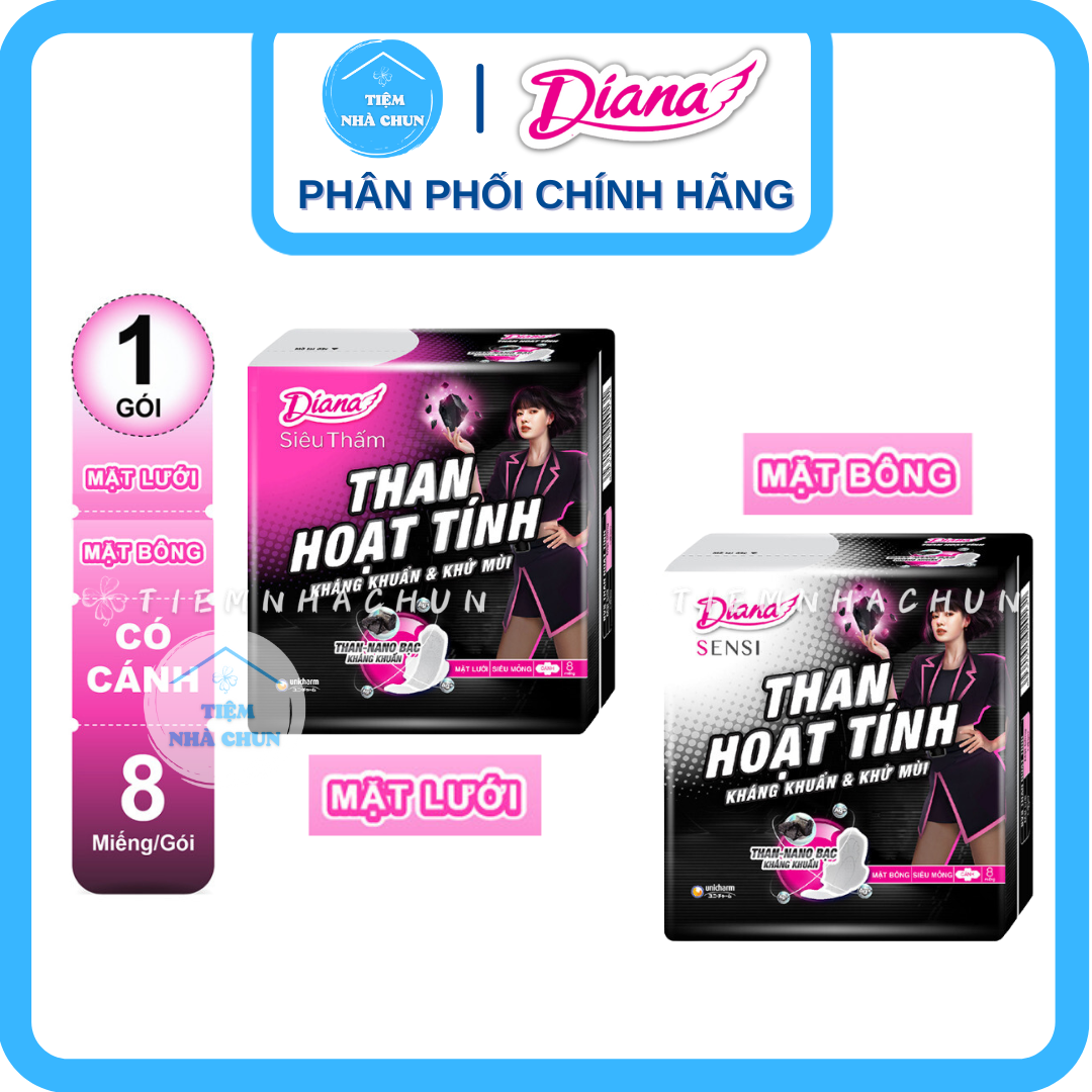 MỚI RA MẲT - BVS - GÓI 8 MIẾNG 23CM - Băng Vệ Sinh Diana Than Hoạt Tính