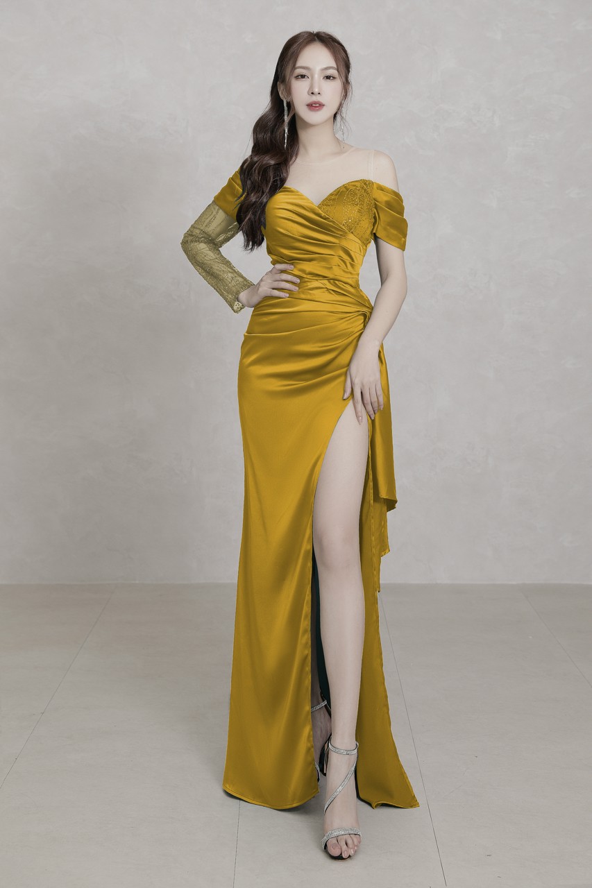Đầm dạ hội tay dài phối kim tuyến - yb221032