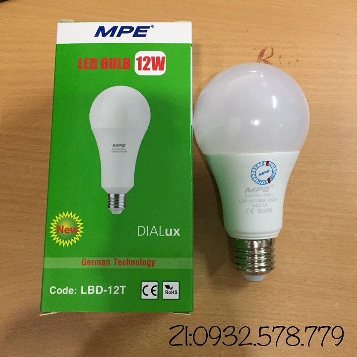BÓNG LED 12W MPE TRẮNG,VÀNG LBD-12T