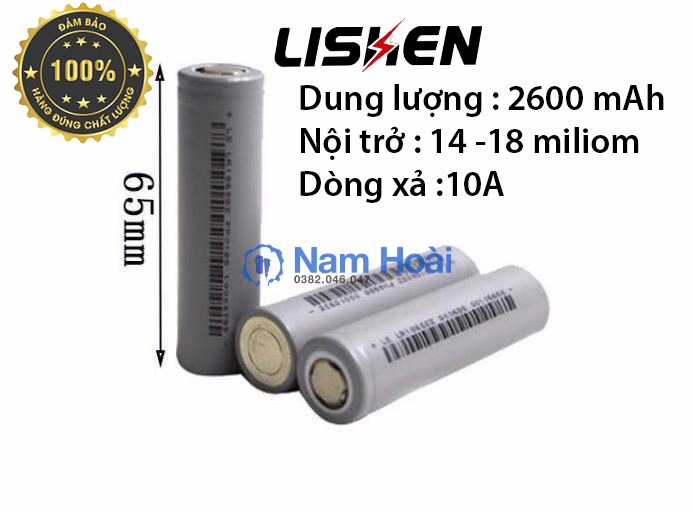 Cell Pin 18650 Lishen 2500mah-5C (Xả 15A) Mẫu Mới 2025 Màu Xanh Lá