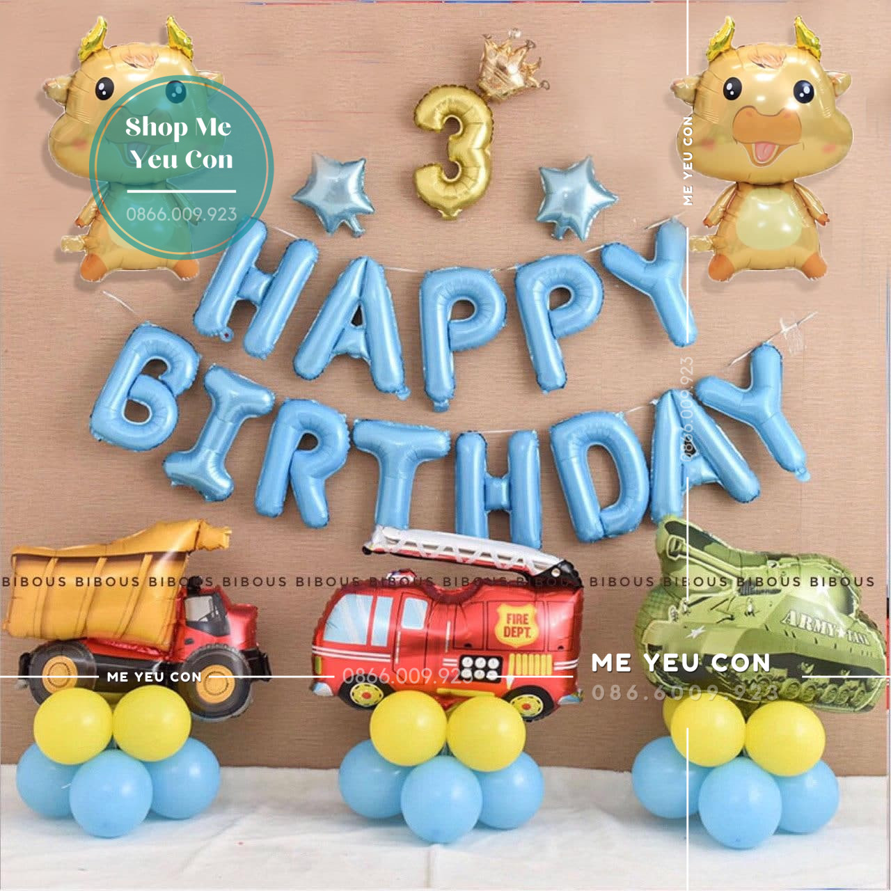 Set trang trí sinh nhật Bé Trai tuổi Trâu - Combo trang trí sinh nhật - Trang trí thôi nôi bé tuổi Sửu