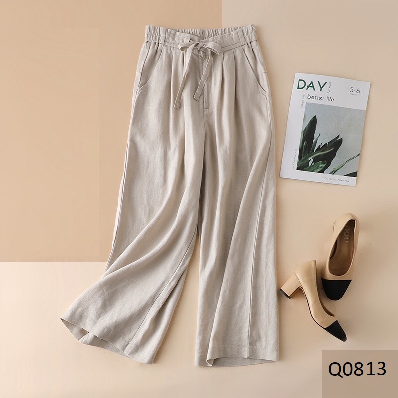 Q0813-Quần Linen Ống Rộng Lưng Cao