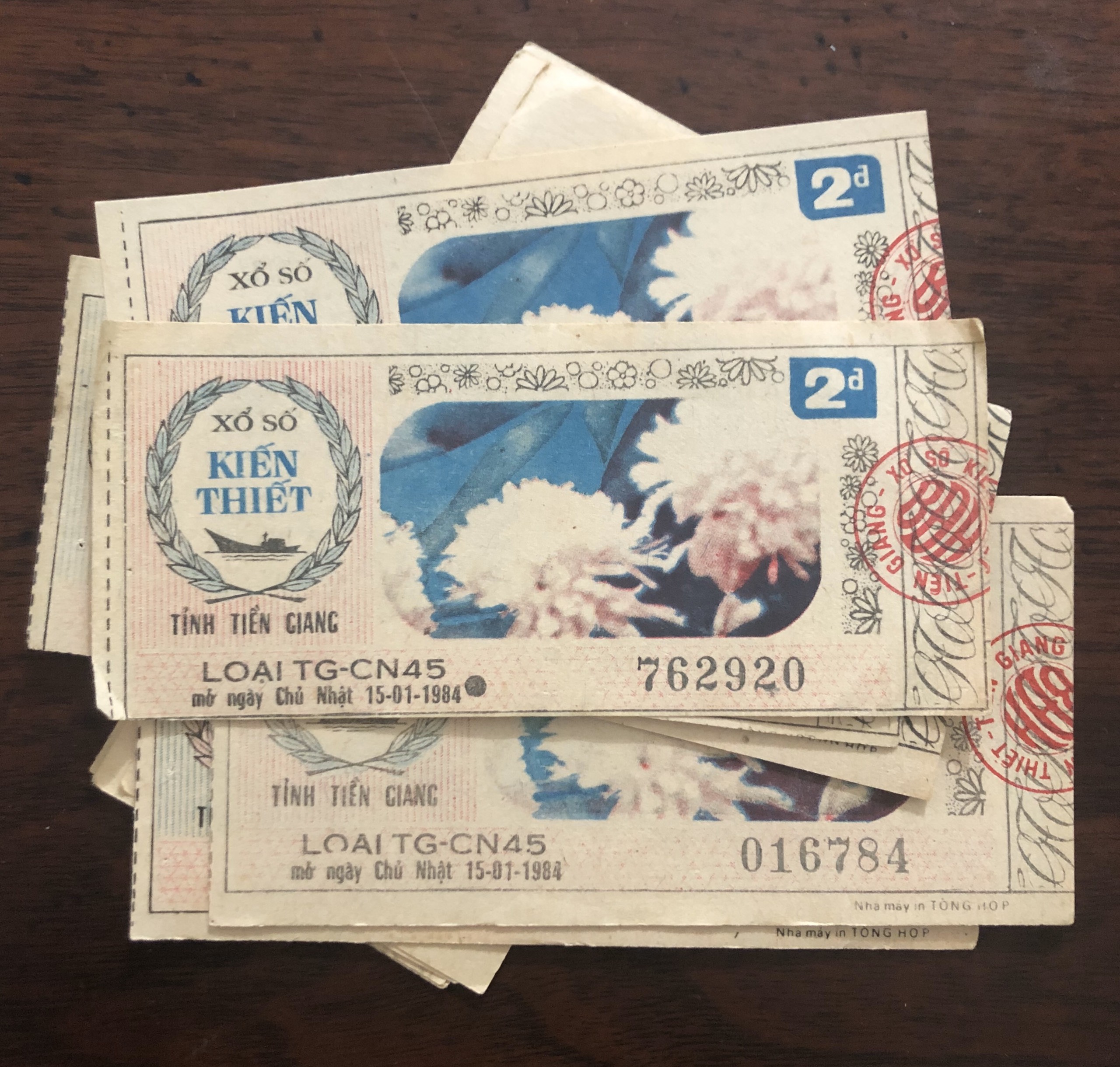 Tờ vé số bao cấp tỉnh Tiền Giang 198x, phong thủy sưu tầm