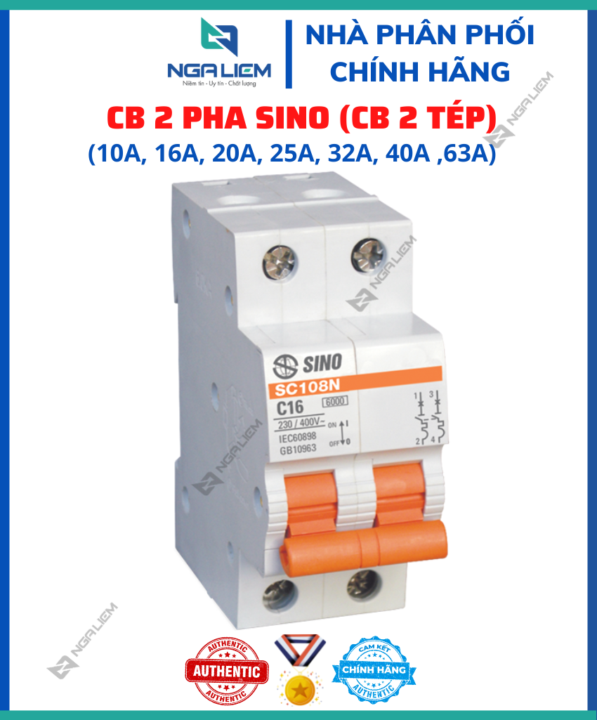 CB 2 Tép SINO (10A, 16A, 20A, 25A, 32A, 40A, 63A) PS45N - 2 Cực