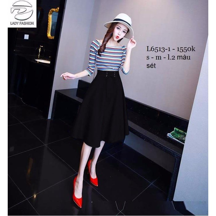 Chân váy xòe đan dây lưng xinh xắn