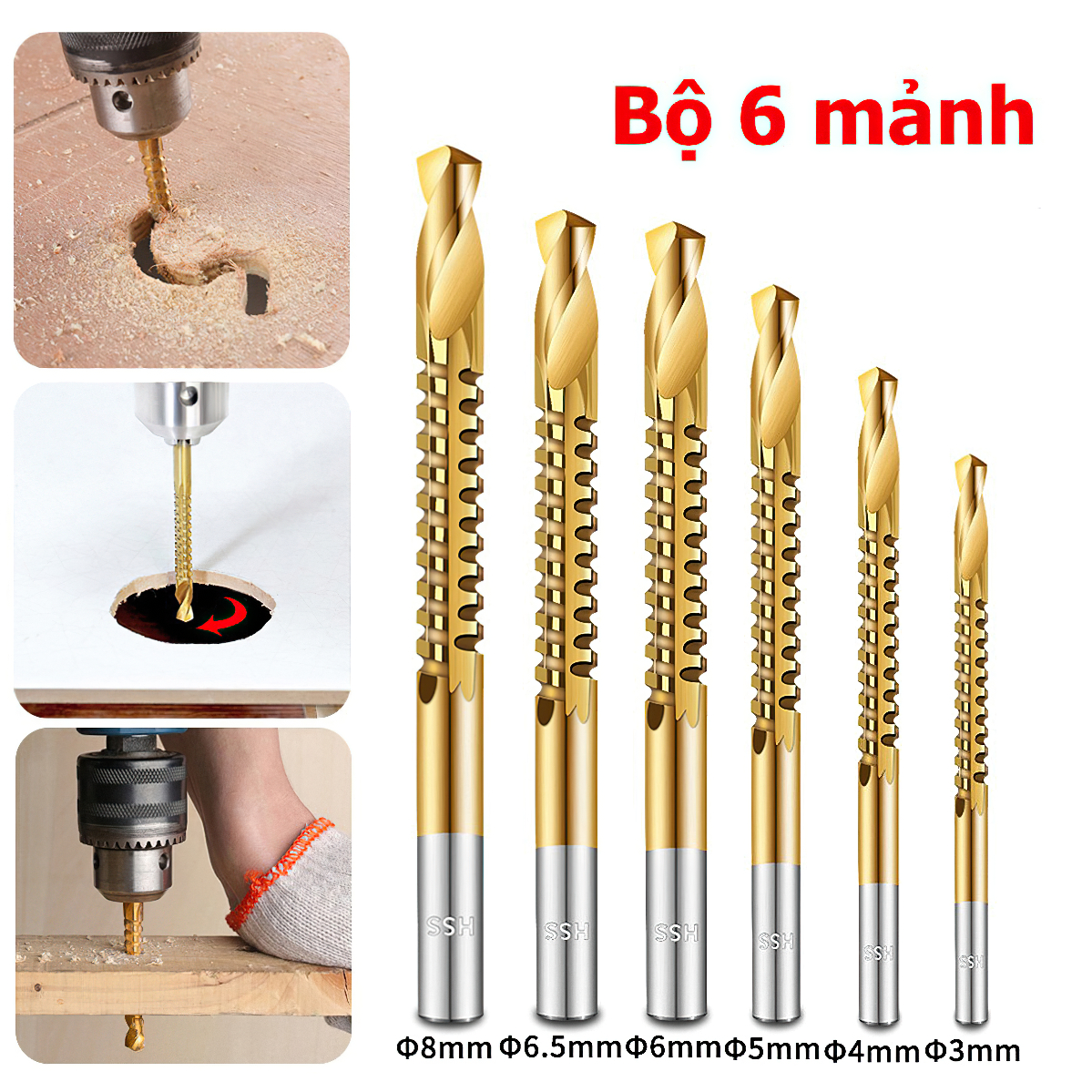 Bộ 6 mũi khoan cưa vito phủ titanium kích thước 3-8mm