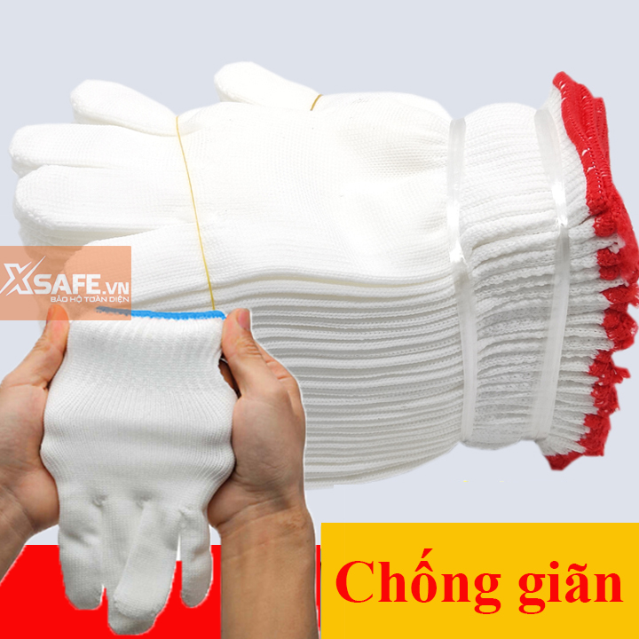 Găng tay bảo hộ sợi poly 50g ôm sát bàn tay, chống trơn trượt, chống giãn, thao tác linh hoạtGăng tay bảo hộ lao động