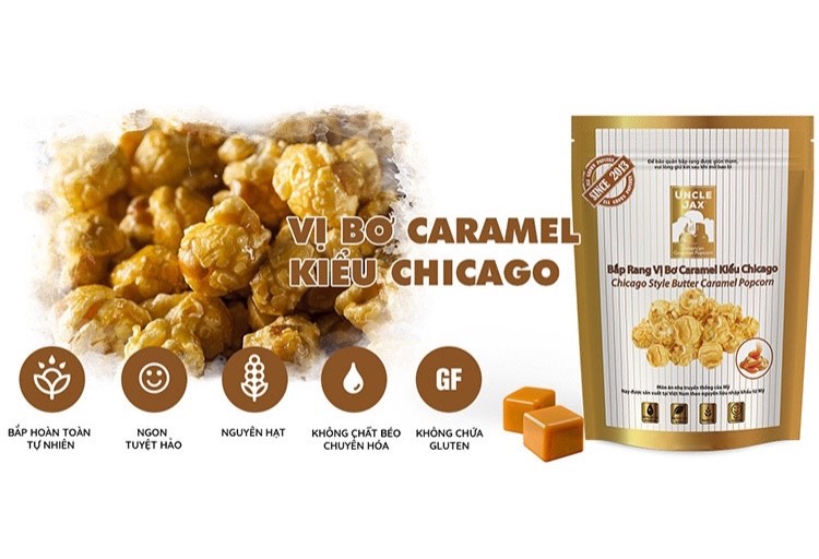 Bắp rang Uncle Jax vị: Caramel Chicago (180G size đại)