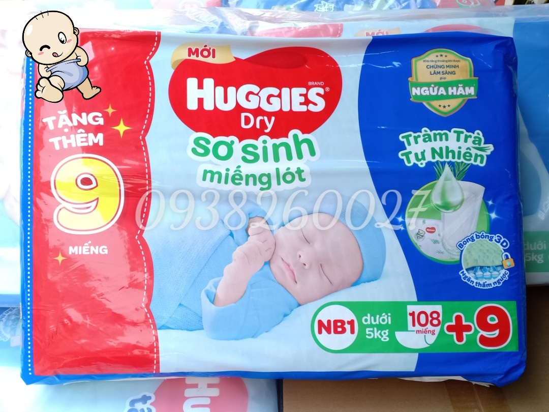Miếng lót sơ sinh Huggies Newborn 1 108 miếng cho bé dưới 5 kg
