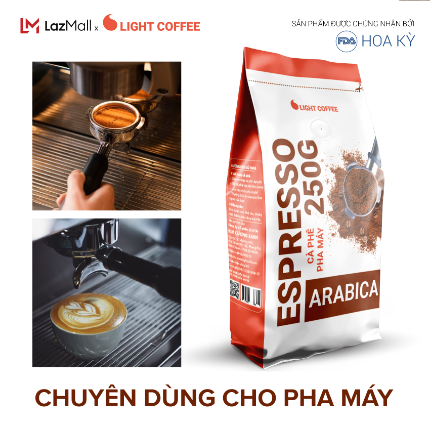 [SẢN XUẤT MỚI] Cà phê pha espresso Light Coffee, cà phê rang xay pha máy , cà phê nguyên chất 100% Light Coffee độ mịn chuyên dùng pha Espresso - Gói 250gr