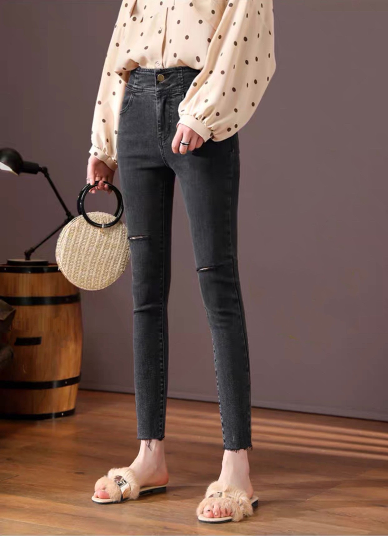 QUẦN JEAN DÀI XÁM Size ĐẠI BIG SIZE LƯNG CAO CO DÃN MẠNH 2884