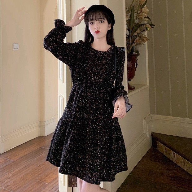 Váy hoa nhí viền bèo chun eo bo tay