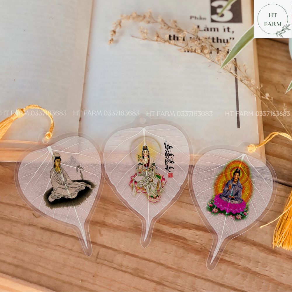Lá Bồ Đề - Hình Bồ tát Vạn dặm Bình an (Cầu Bình An – May mắn, Treo ô tô, Ốp Điện thoại, Hàng loại 1)