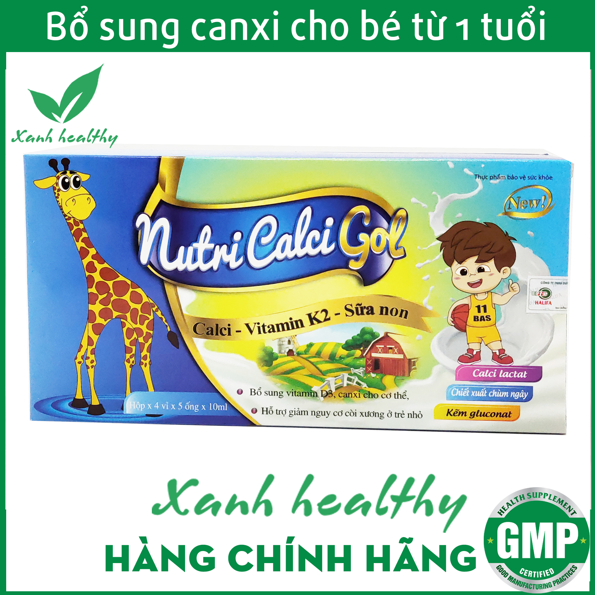 NUTRI CALCI GOL Canxi cho bé từ 1 tuổi - bổ sung canxi, vitamin D3, K2, sữa non giúp phát triển chiều cao, giảm còi xương - Hộp 20 ống Hàng chính hãng