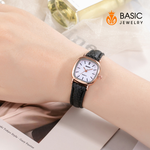 Đồng hồ thời trang nữ mặt vuông dây da 22mm kiểu dáng basic thanh lịch Basic Jewelry DH03 (Tặng kèm Hộp và Pin)