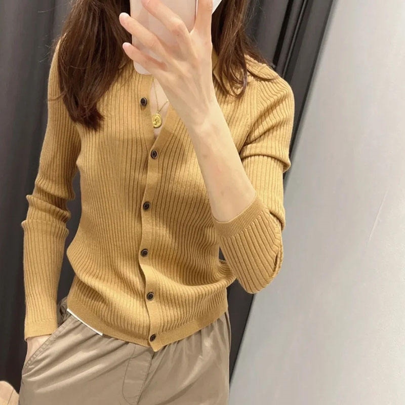 UNIqlo ◈ Ujia mùa thu 2023 Ujia len merino cổ áo len dài tay nút áo khoác cardigan 461034