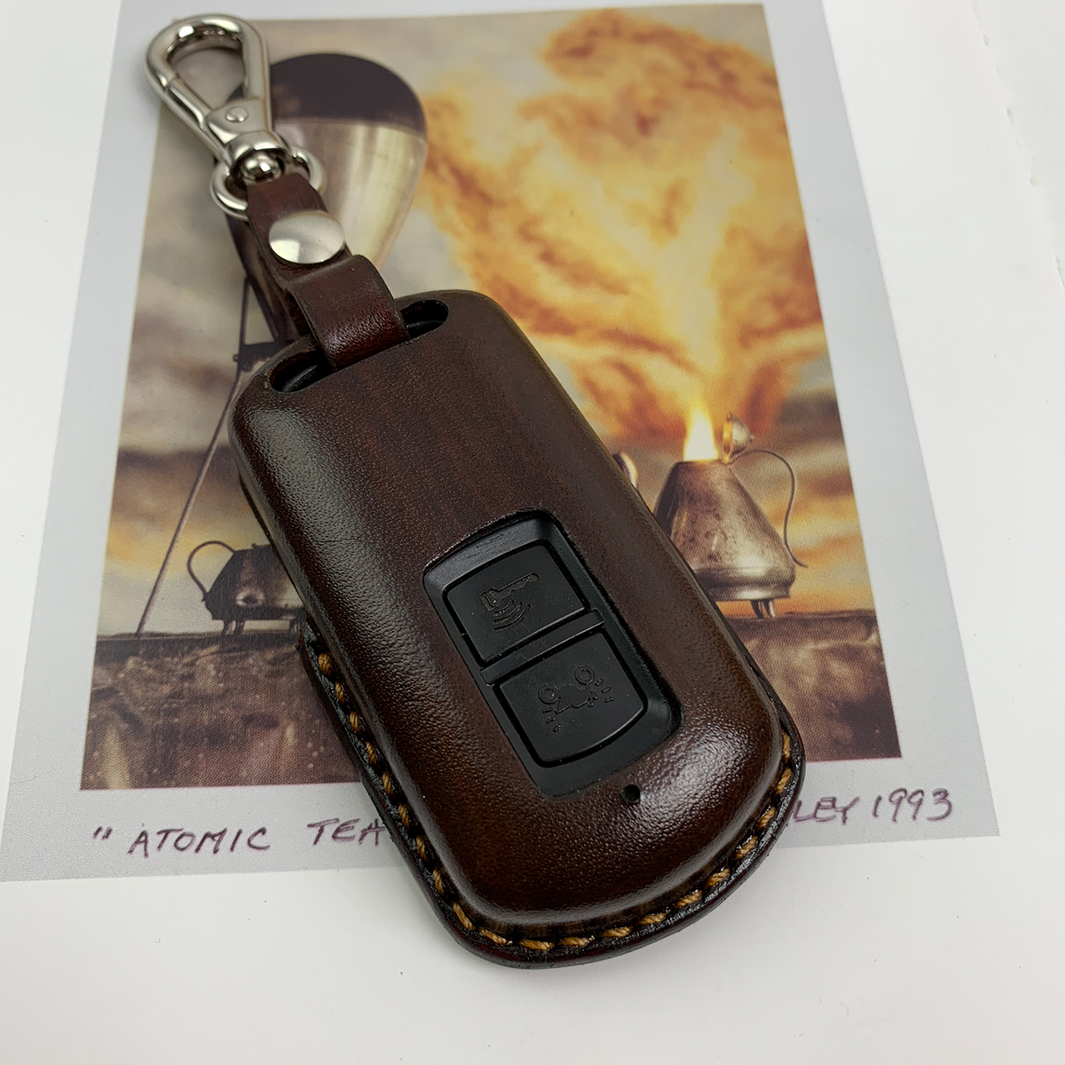 Bao da chìa khoá cho chìa smartkey Honda Air Blade màu nâu, chất liệu da bò thật nhập khẩu, sản phẩm handmade cao cấp