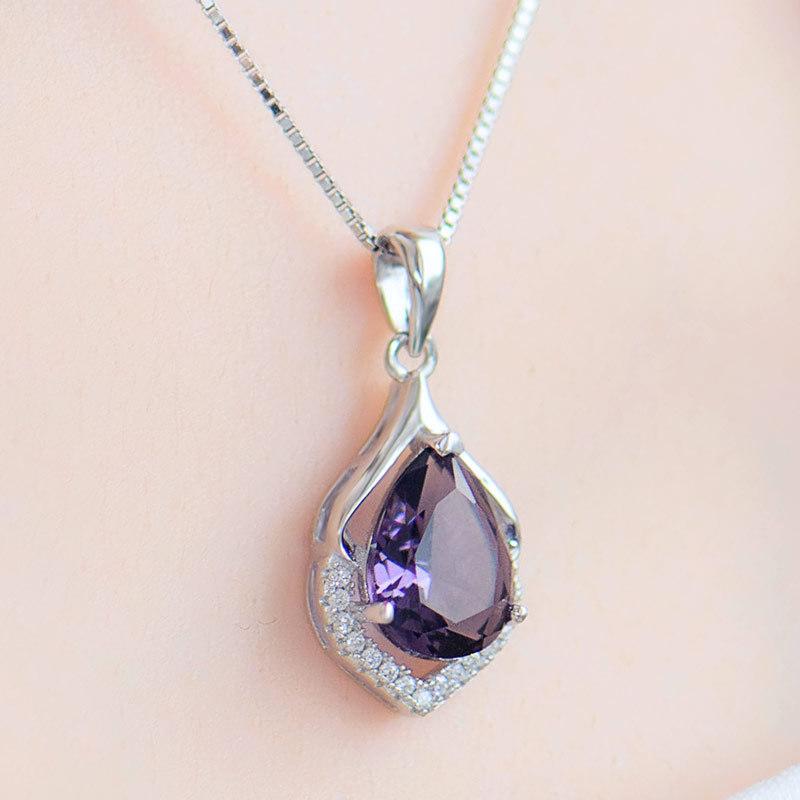 Dây chuyền bạc nữ - Vòng cổ bạc giọt nước Pha Lê tím