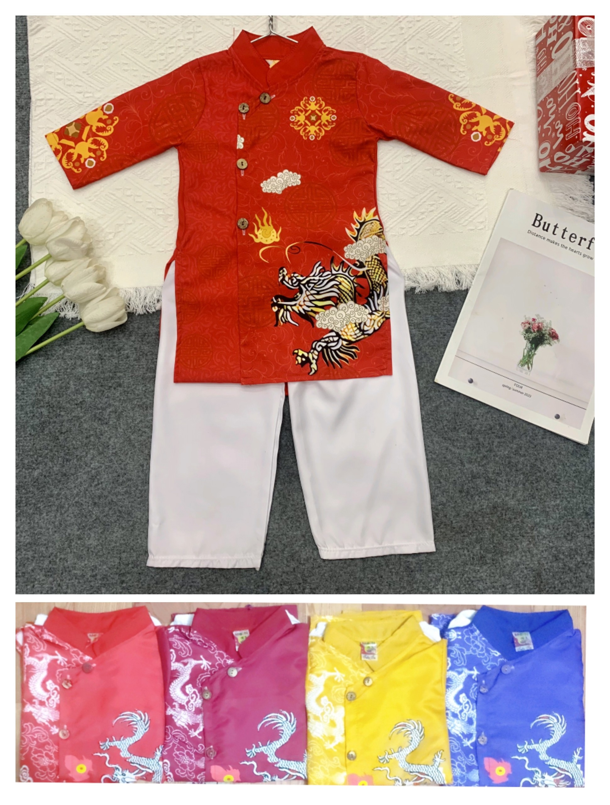 Bộ Áo Dài Lụa Bé Trai (6-18kg) (giao màu ngẫu nhiên)