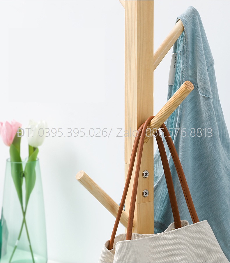 Cây treo quần áo gỗ tự nhiên, giá treo đồ, cây treo mũ