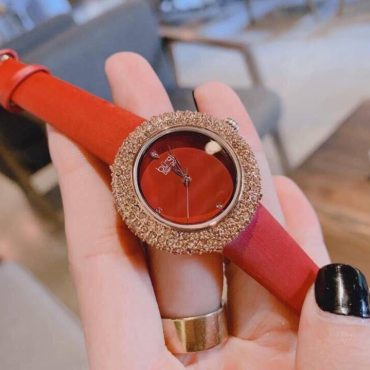 Đồng hồ thời trang nữ dây da burgi bur227gn - mặt đỏ - mâm xôi đính đá swarovski size 33 mm