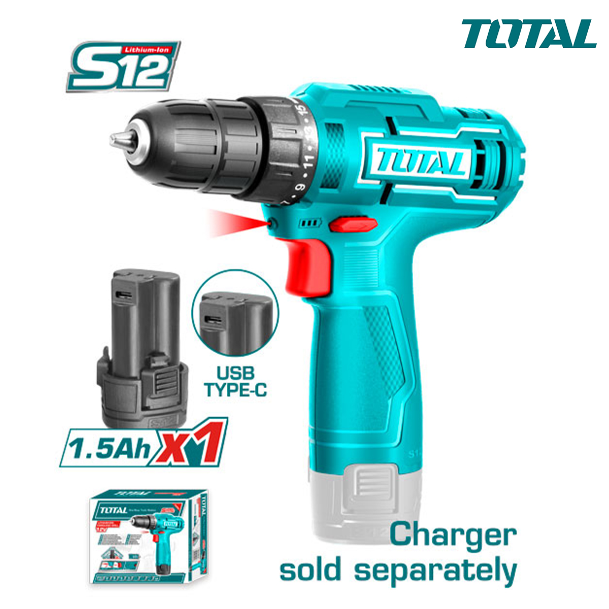 Total tdli12428 12V battery drill