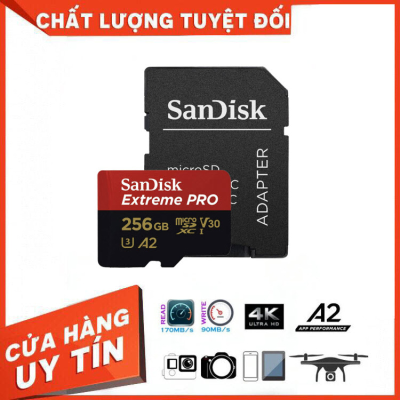 Thẻ Nhớ MicroSDXC SanDisk Extreme Pro V30 A2 256GB 170MB/s SDSQXCZ-256G-GN6MA - Bảo Hành 3 Năm Miên phí Đổi trả 7 Ngày