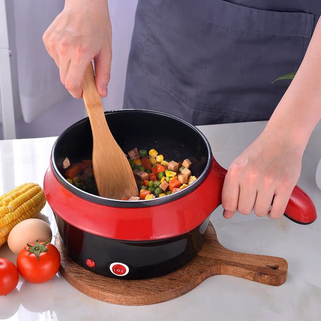 [Xả kho] Nồi lẩu điện đa năng 2 tầng có lồng hấp và nắp kính cao cấp, Ca điện mini nấu mì siêu tốc 18cm, Ruột nồi chống dính, có thể rán, chiên, xào, lau là sạch.