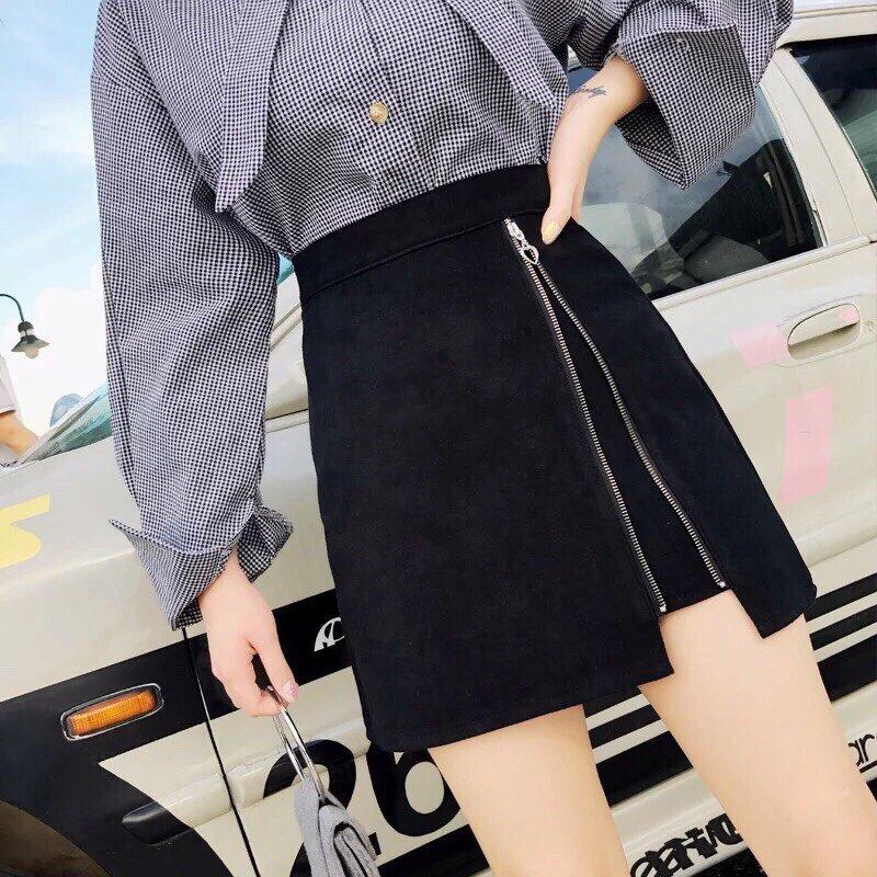Chân váy chữ A phối dây kéo một bên cá tính TTS0219