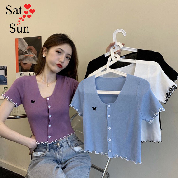 Áo len croptop nữ chất mongtoghi mỏng thoáng mát satsun