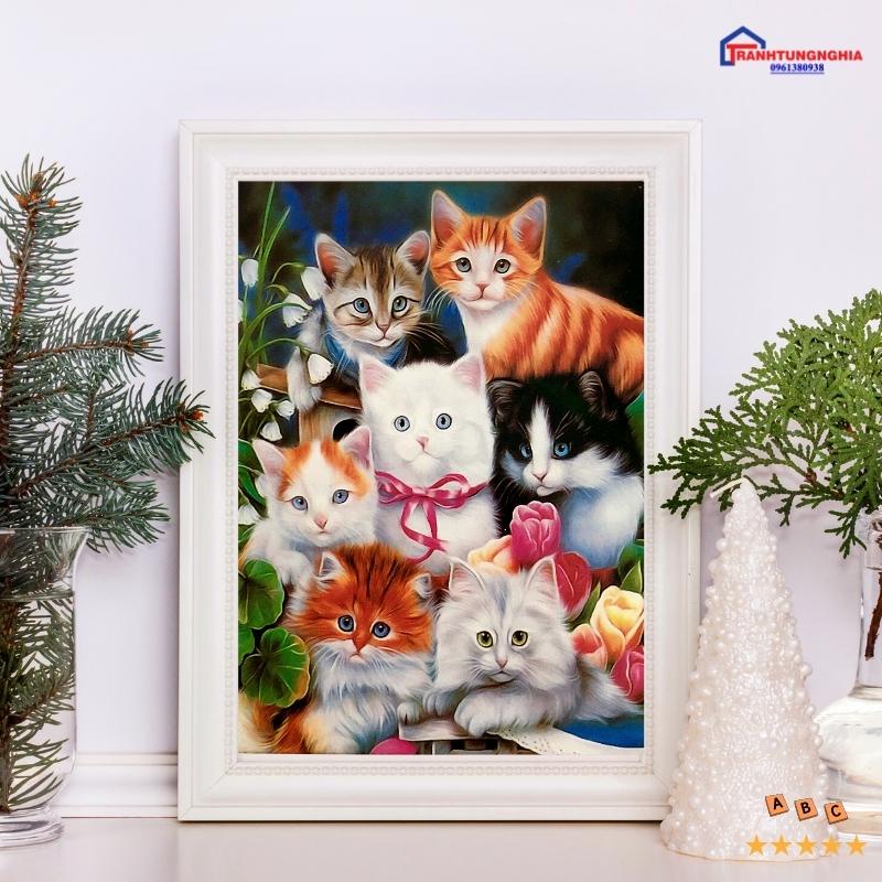 Tranh đính đá đàn mèo dễ thương 64cm x 50cm