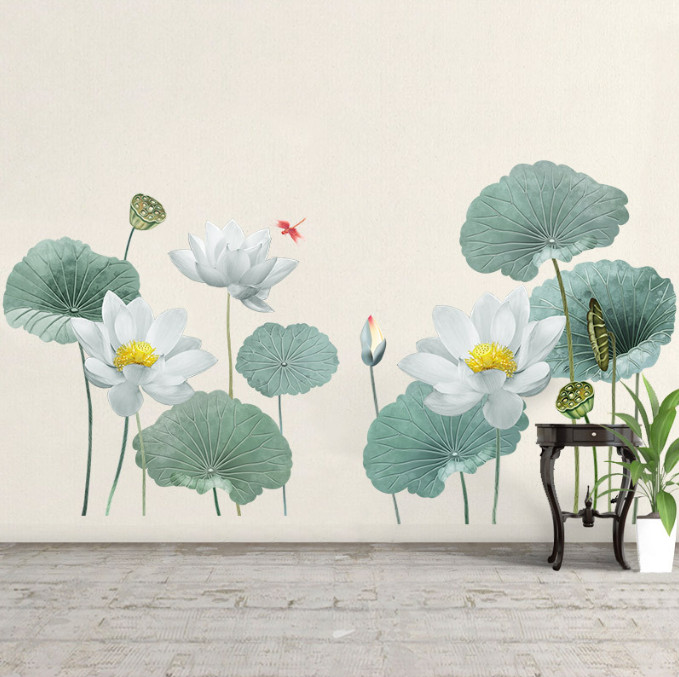 Decal trang trí tường - Hoa sen trắng