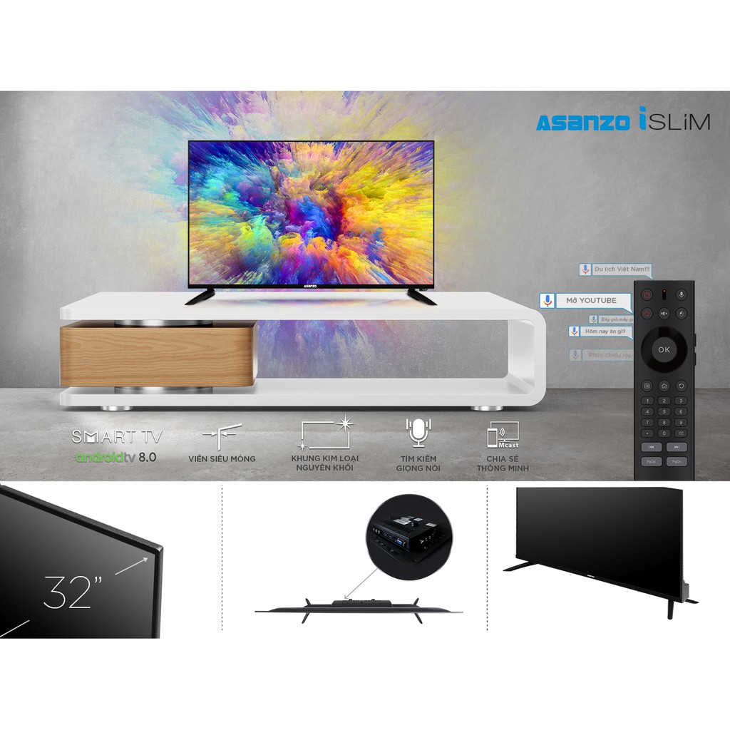 [HCM]Tivi Smart Asanzo 32" (Android 8.0 + Viền Mỏng) - 32SL500