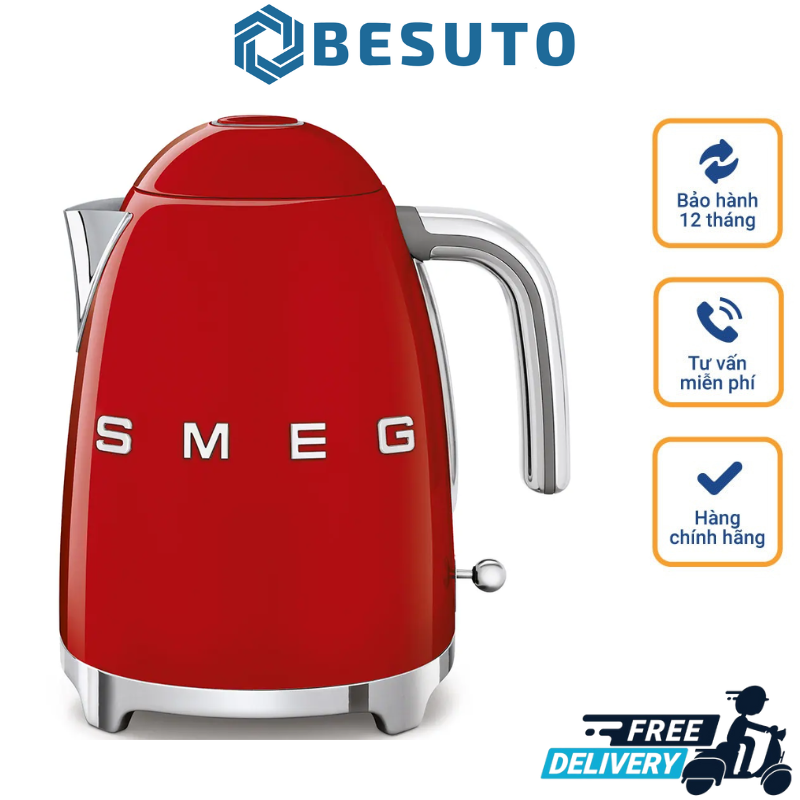 Ấm Siêu Tốc Smeg KLF03, Ấm Đun Nước Không Chỉnh Nhiệt, Bình Đun Nước Siêu Tốc, Smeg Electric Kettle, Công Suất 2400W, Dung tích 1.7L, Chất Liệu Thép Không Gỉ Bền Đẹp, Phong Cách Cổ Điển, Nhập Đức, Bảo Hành 12 Tháng