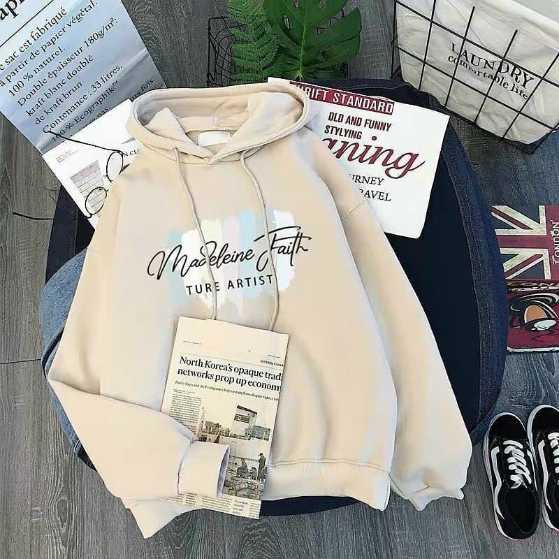 ÁO khoác hoodie nam nữ in họa tiết chữ trên nền loang màu phối mũ tròng đầu chất vải nỉ mềm