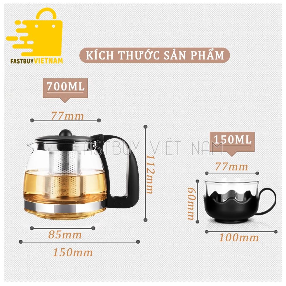 Bộ Ấm Pha Trà Thủy Tinh Lưới Lọc Inox Cao Cấp