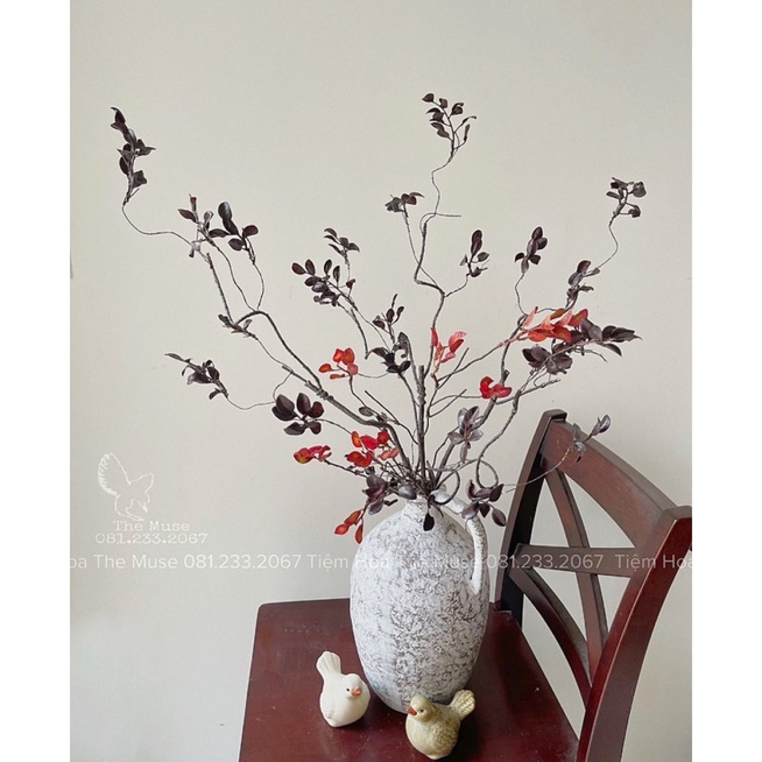 Cành Lựu - Đỏ Mận Tím - Decor Phong Cách Wabi Sabi