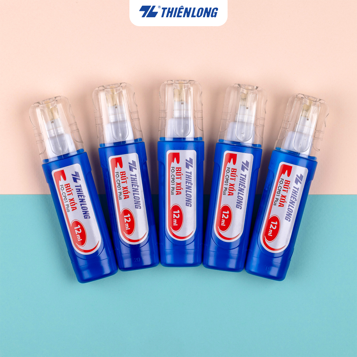 Combo 5 Bút xoá nước 12ml Thiên Long Flexofice FO-CP01 PLUS che phủ tốt, không bị lem, nhoè; mực xóa nhanh khô, không độc hại