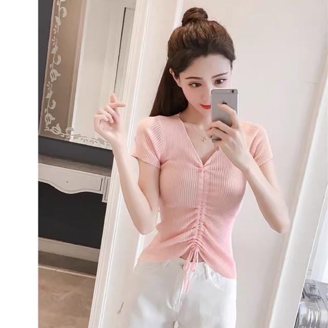 Áo len tăm rút ngực cổ tim