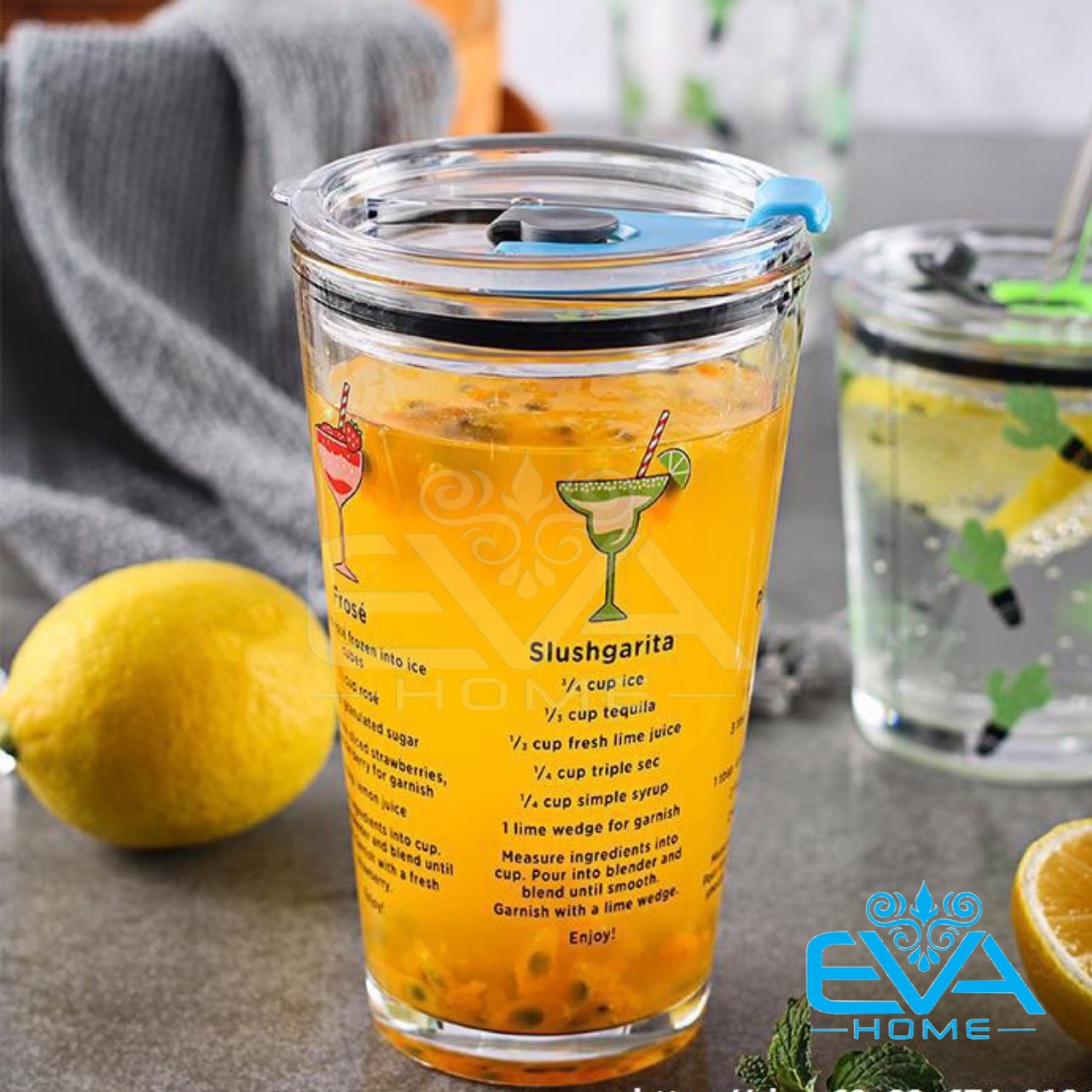 Ly Thuỷ Tinh In Hoạ Tiết Hoạt Hình Có Nắp Đậy Hút Chân Không Kín Hơi 400 Ml Tặng Kèm Ống Hút Thuỷ Tinh An Toàn